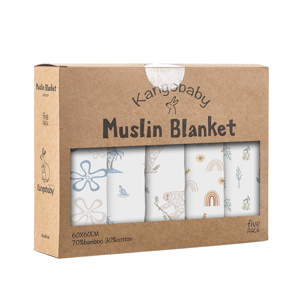 5 Pcs Pack Multi-Functional Bamboo Cotton Muslin Blanket