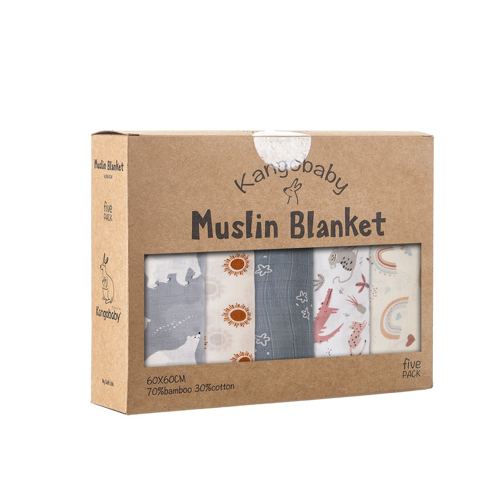 5 Pcs Pack Multi-Functional Bamboo Cotton Muslin Blanket