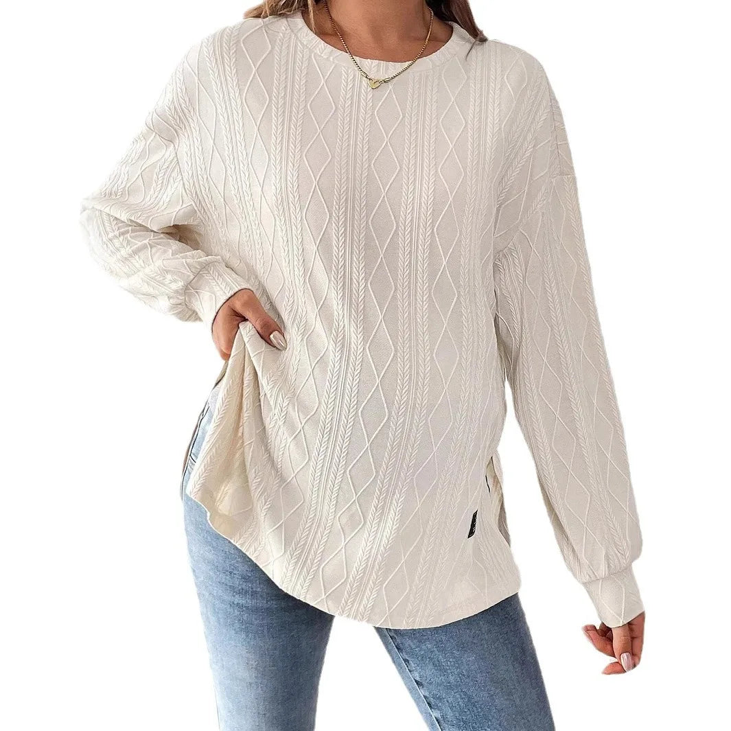 Round Neck Long Sleeve Monochrome Pullover For Pregnant