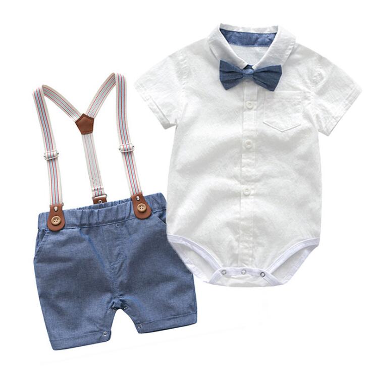 Soft Cotton Solid Romper, Pants and Suspenders Toddler Set