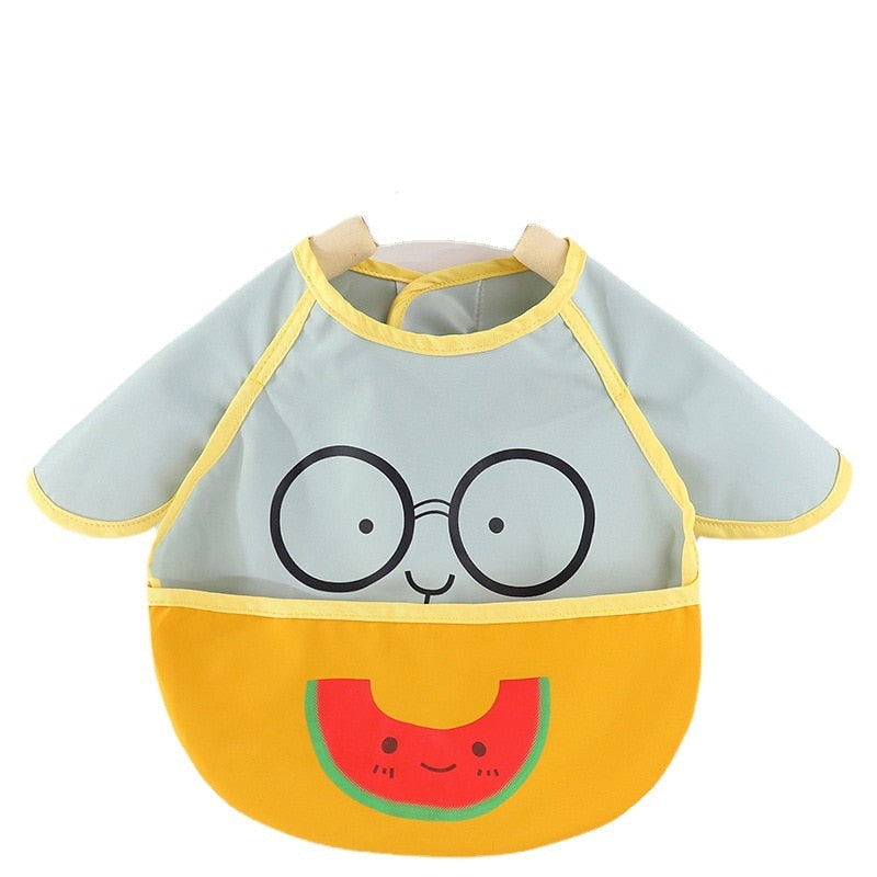 Cute Cartoon Baby Bib Adjustable Animal Pattern Waterproof Saliva Dripping Bibs Long Sleeve Apron Saliva Towel Drooling Scarf