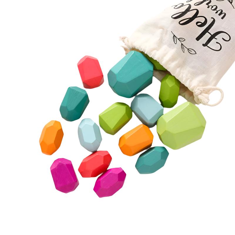 Wooden Rainbow Stones Building Blocks