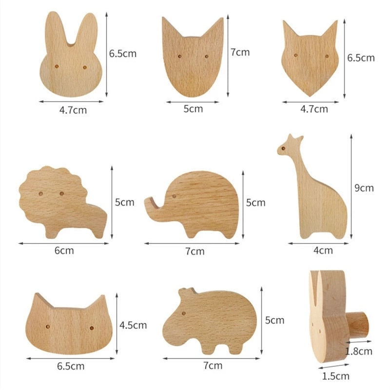 1pcs Wooden Animal Hooks Cute Room Decor