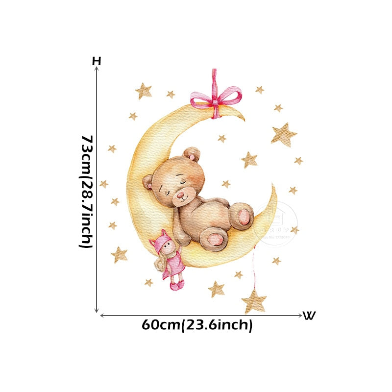 Teddy Bear and Elephant on the Moon and Stars Wall Stickers