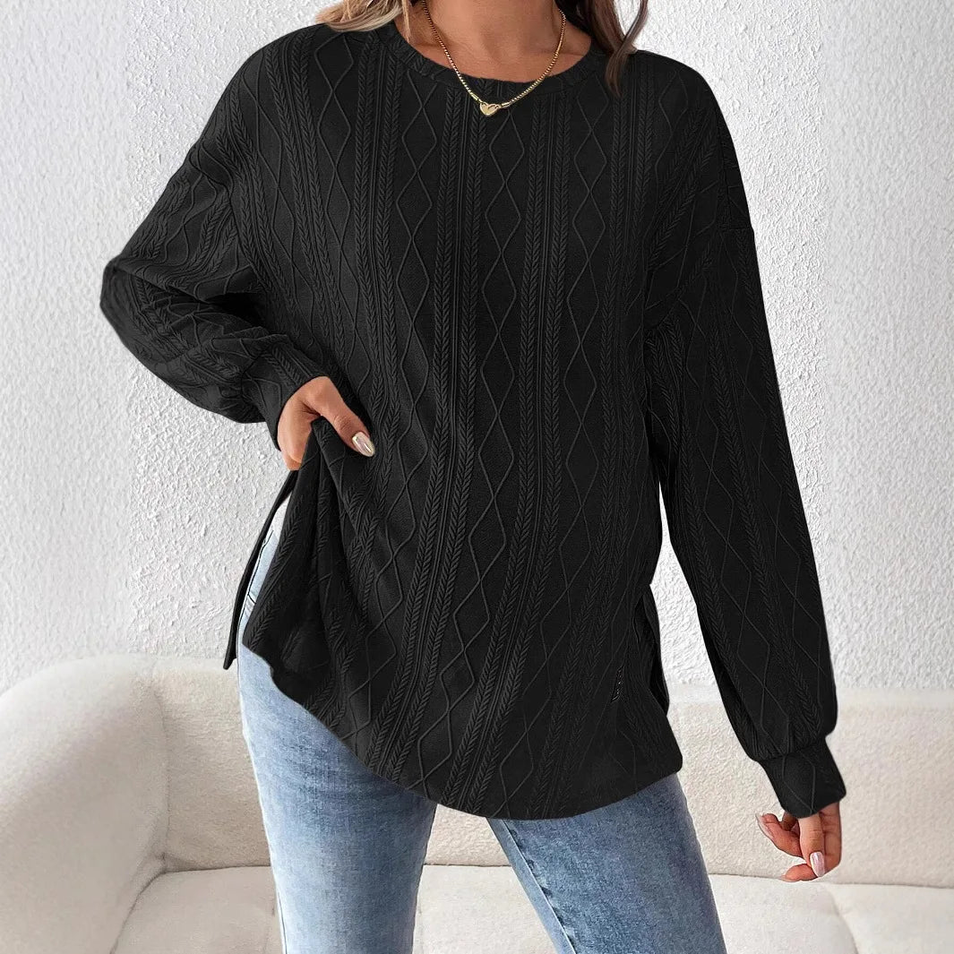 Round Neck Long Sleeve Monochrome Pullover For Pregnant