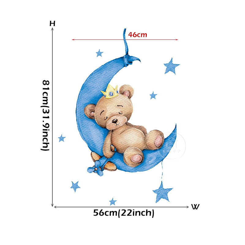 Teddy Bear and Elephant on the Moon and Stars Wall Stickers