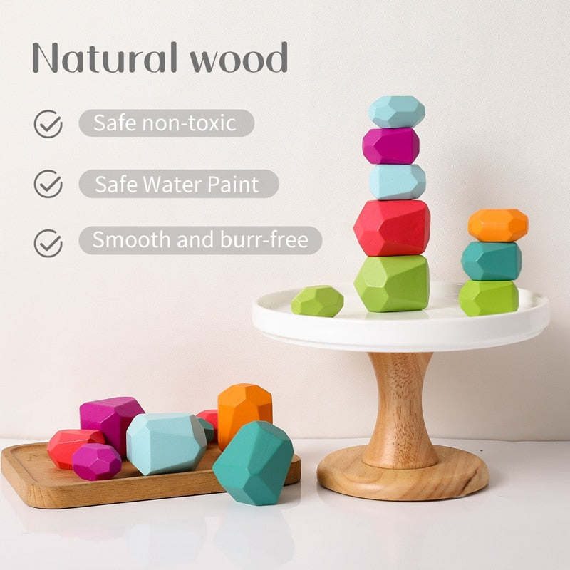 Wooden Rainbow Stones Building Blocks