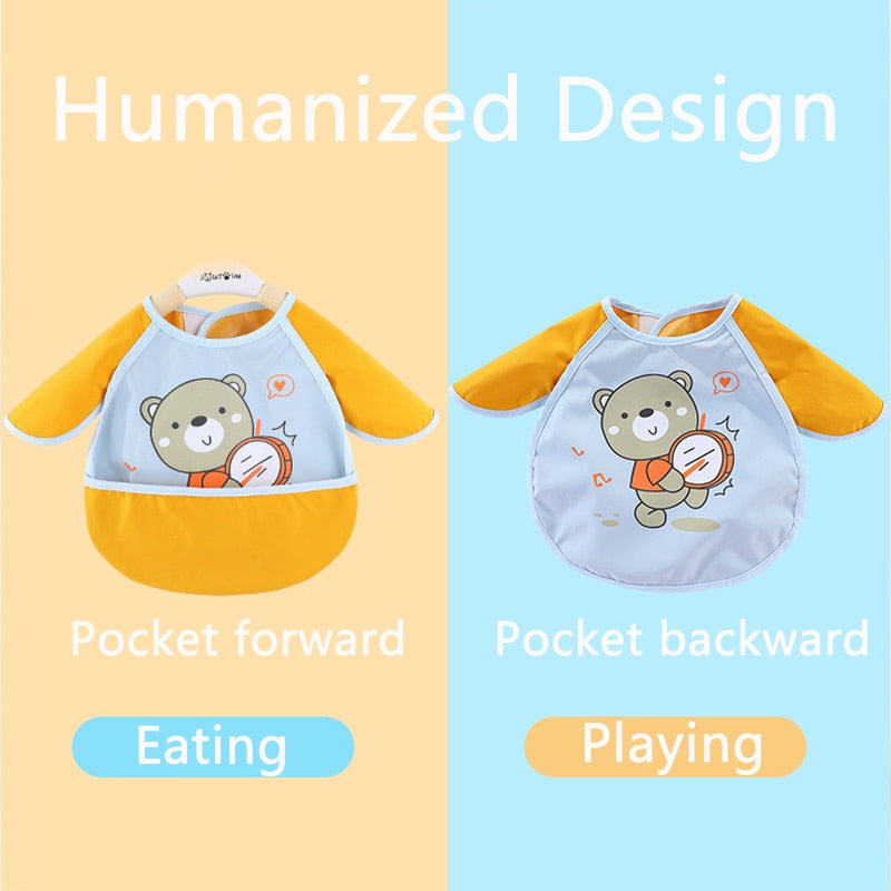 Cute Cartoon Baby Bib Adjustable Animal Pattern Waterproof Saliva Dripping Bibs Long Sleeve Apron Saliva Towel Drooling Scarf