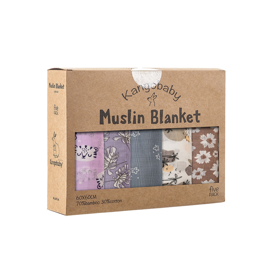 5 Pcs Pack Multi-Functional Bamboo Cotton Muslin Blanket