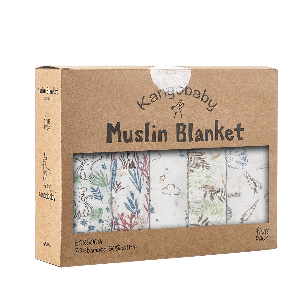 5 Pcs Pack Multi-Functional Bamboo Cotton Muslin Blanket