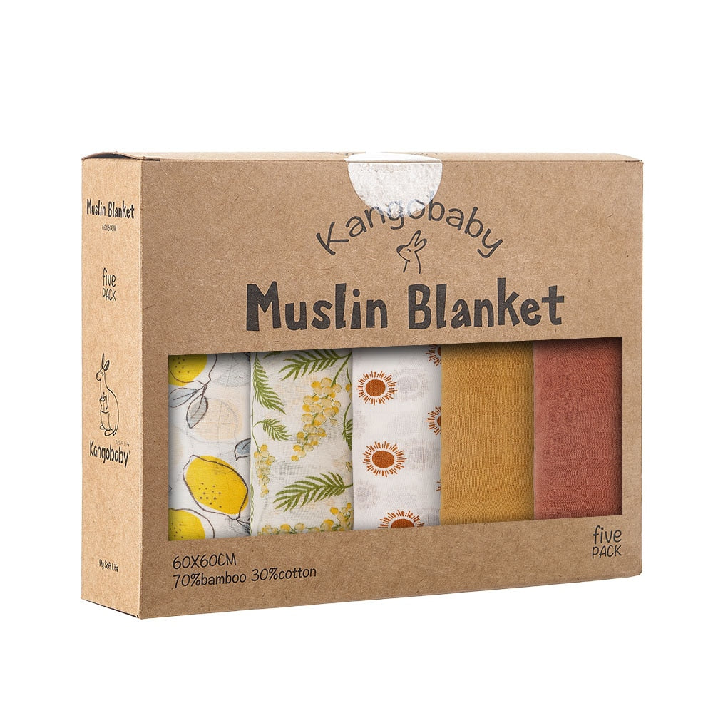 5 Pcs Pack Multi-Functional Bamboo Cotton Muslin Blanket