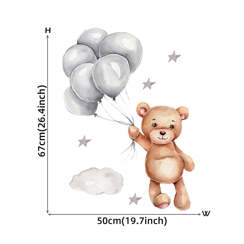 Teddy Bear and Elephant on the Moon and Stars Wall Stickers