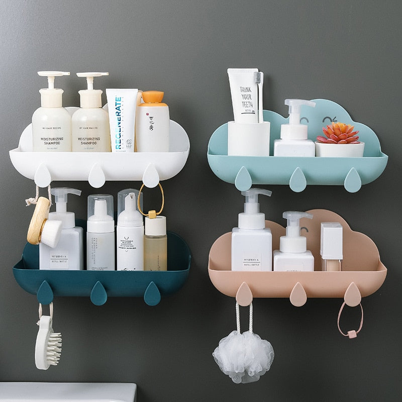 Wall Mounted Cloud-Shaped Shelf, Bathroom Soap Towel Storage Rack Free Punch