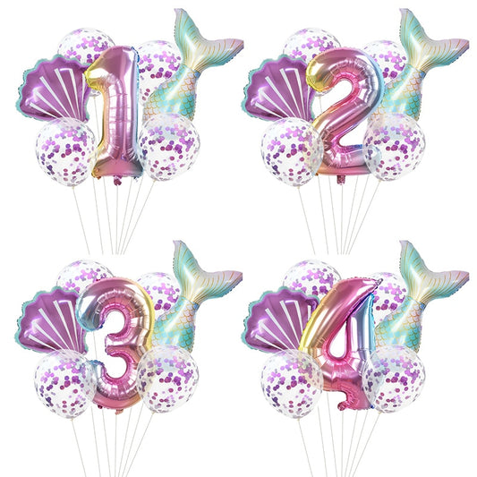 Little Mermaid Party Balloons 32inch Number Foil Balloon Kids Birthday Party Decoration Supplies Baby Shower Decor Helium Globos