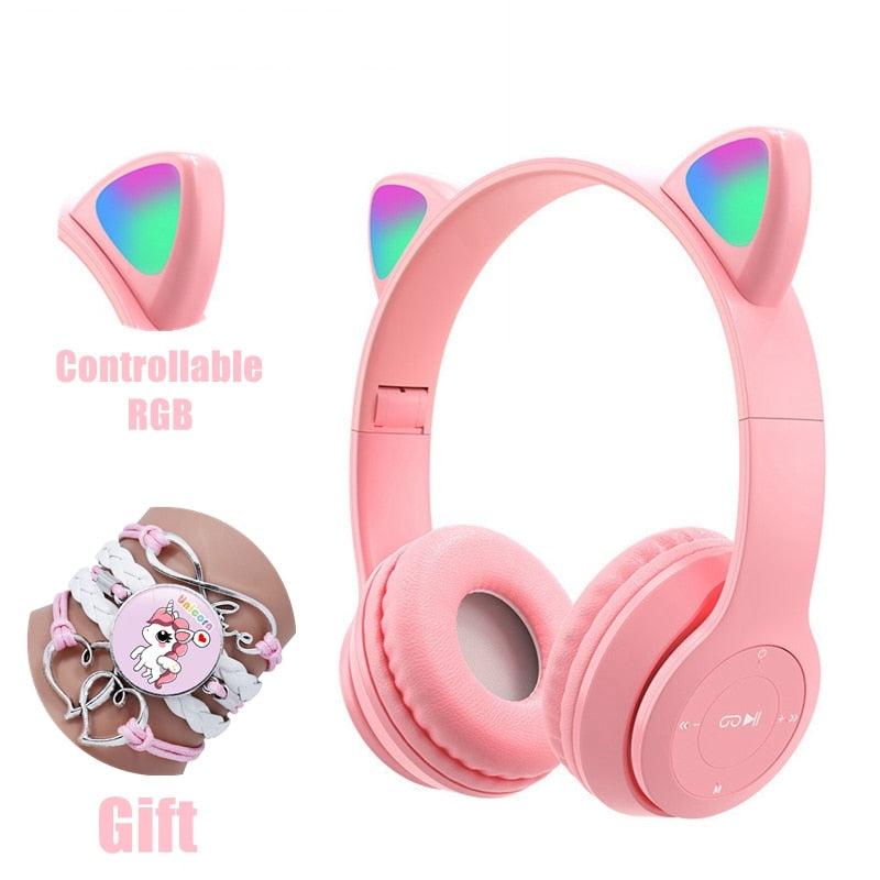 Wireless Headphones RGB Cat Ears Headset With Microphone Noise Cancelling