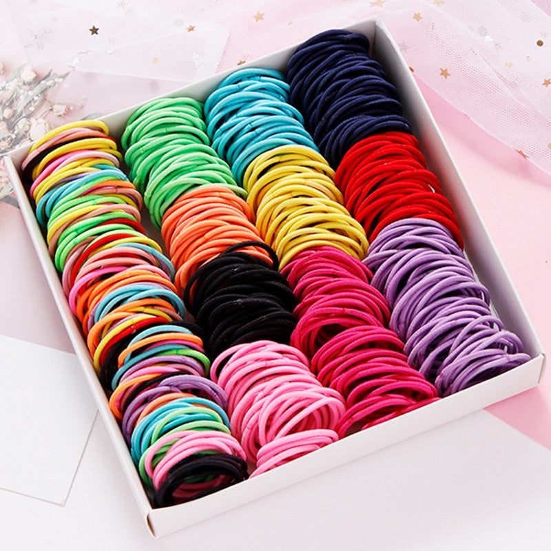 100PCS/Set Colorful Elastic Hair Bands and Pigtails Hair Tie