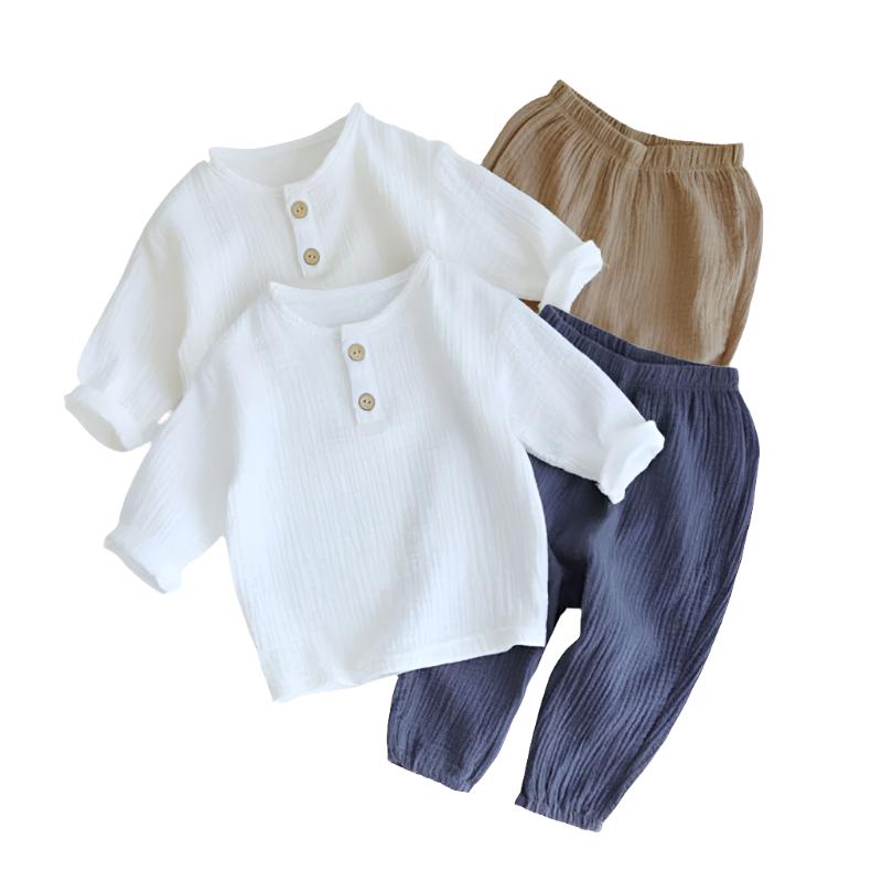 2PCS Spring Baby Boy Clothes Sets 0-4Y Toddler Kids Muslin Organic Cotton Long Sleeve T-shirt + Loose Pants Children Outfits