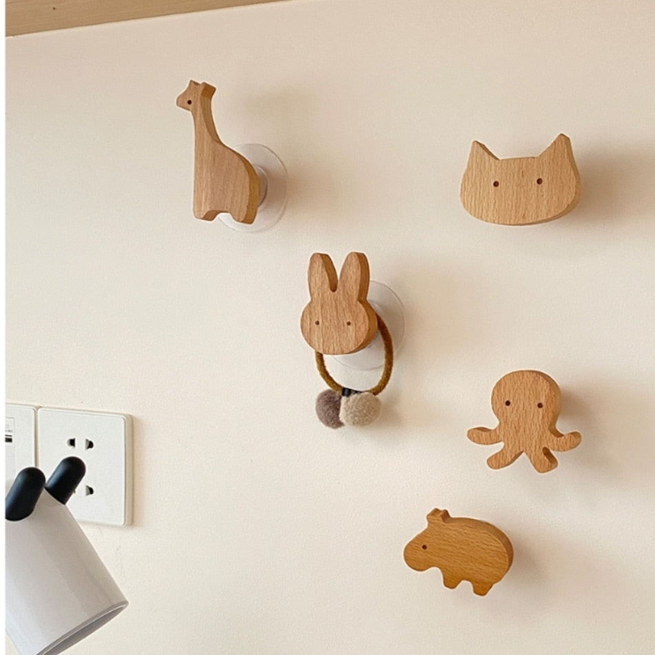 1pcs Wooden Animal Hooks Cute Room Decor