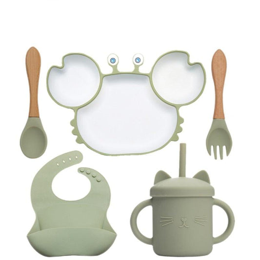 Bowls, Plates and Spoons Set Crab Design Silicone Feeding  Non-Slip