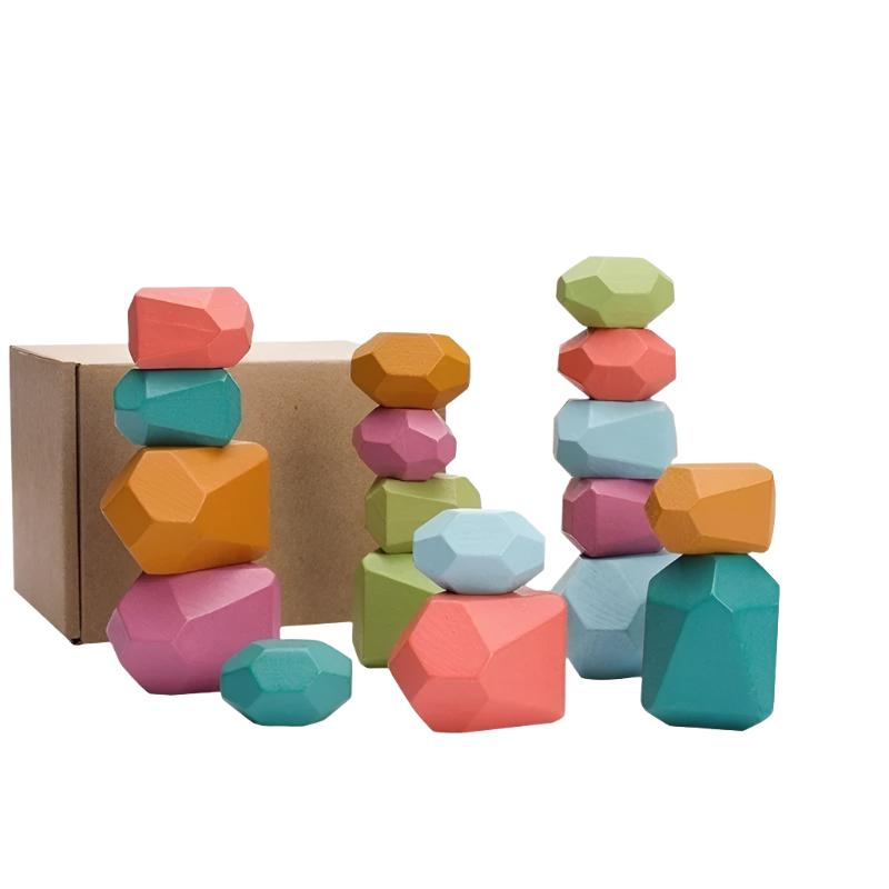 Wooden Rainbow Stones Building Blocks